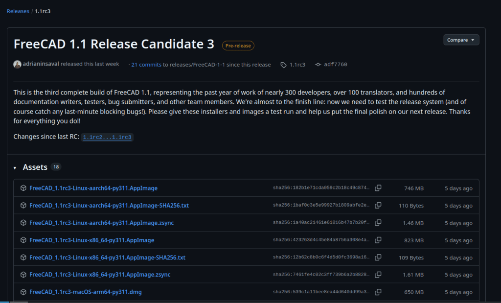 FreeCAD 1.1 RC3公開、正式リリース目前に